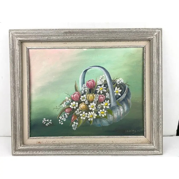 VTG Floral Arrangements Oil Painting Canvas Wall Artwork Signed '01 Framed - Picture 1 of 8